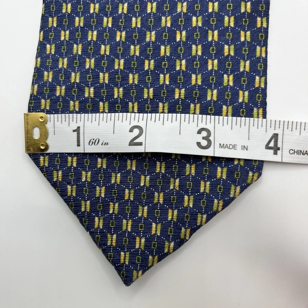 Chelanni‎ France Tie Blue Yellow Geometric Silk Made In Italy